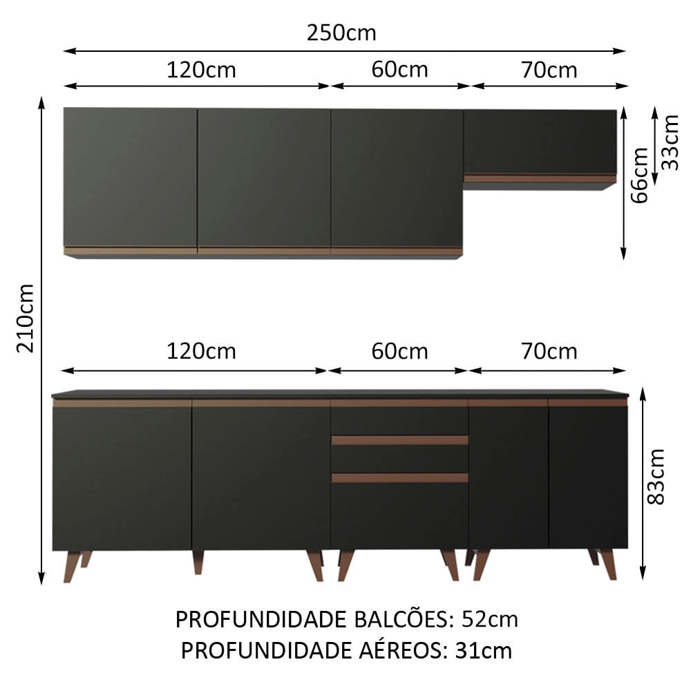 Cozinha Completa Madesa Reims 250001 com Armário e Balcão Preto Cor:Preto