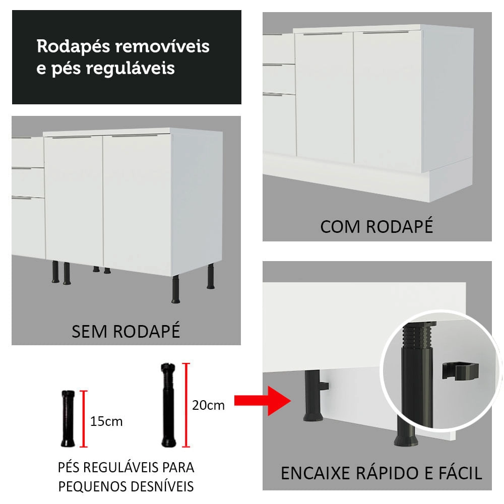 Balcão Madesa Stella 60 cm 3 Gavetas - Branco Cor:Branco