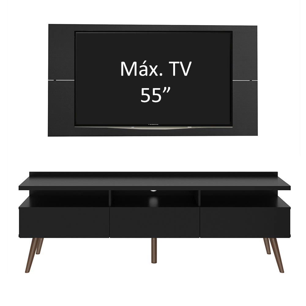 Rack Madesa Londres e Painel para TV até 55 Polegadas Cor:Preto