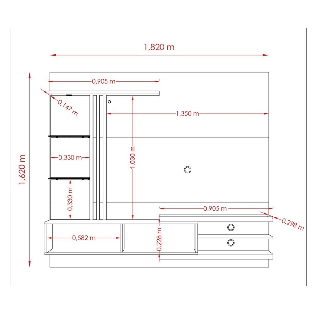 Painel 1.82M Para Tv Até 55 Frizz Supreme Fendi/Naturale C/Esp C/Led A162XL182XP37 55KG Madetec