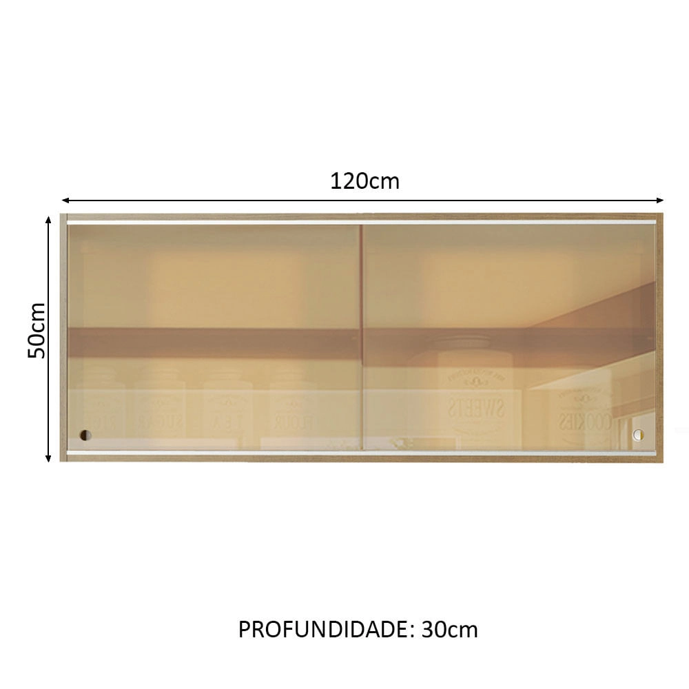 Armário Aéreo Madesa 2 Portas de Correr Vidro Reflex para Cozinhas Glamy, Lux e Reims - Rustic Cor:Rustic