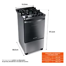 Fogão Brastemp 4 Bocas Inox com mesa de vidro, dupla chama e grill elétrico - BFO4VBR 220V