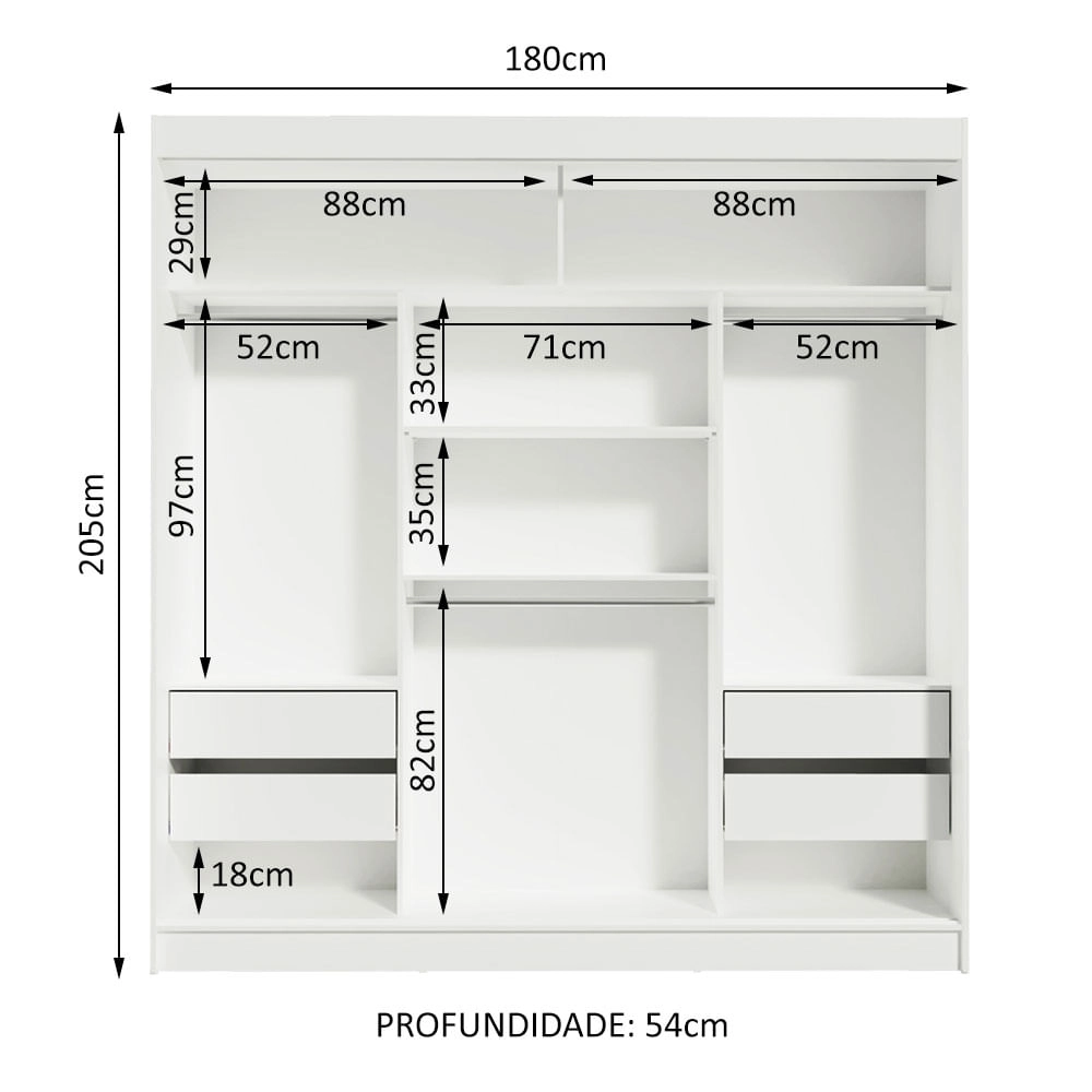 Guarda-Roupa Casal Madesa Reno 3 Portas de Correr com Espelho Branco/Preto Cor:Branco/Preto