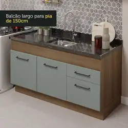Cozinha Compacta Madesa Agata 150002 com Armário e Balcão (Sem Tampo e Pia) Rustic/Cinza Cor:Rustic Cinza