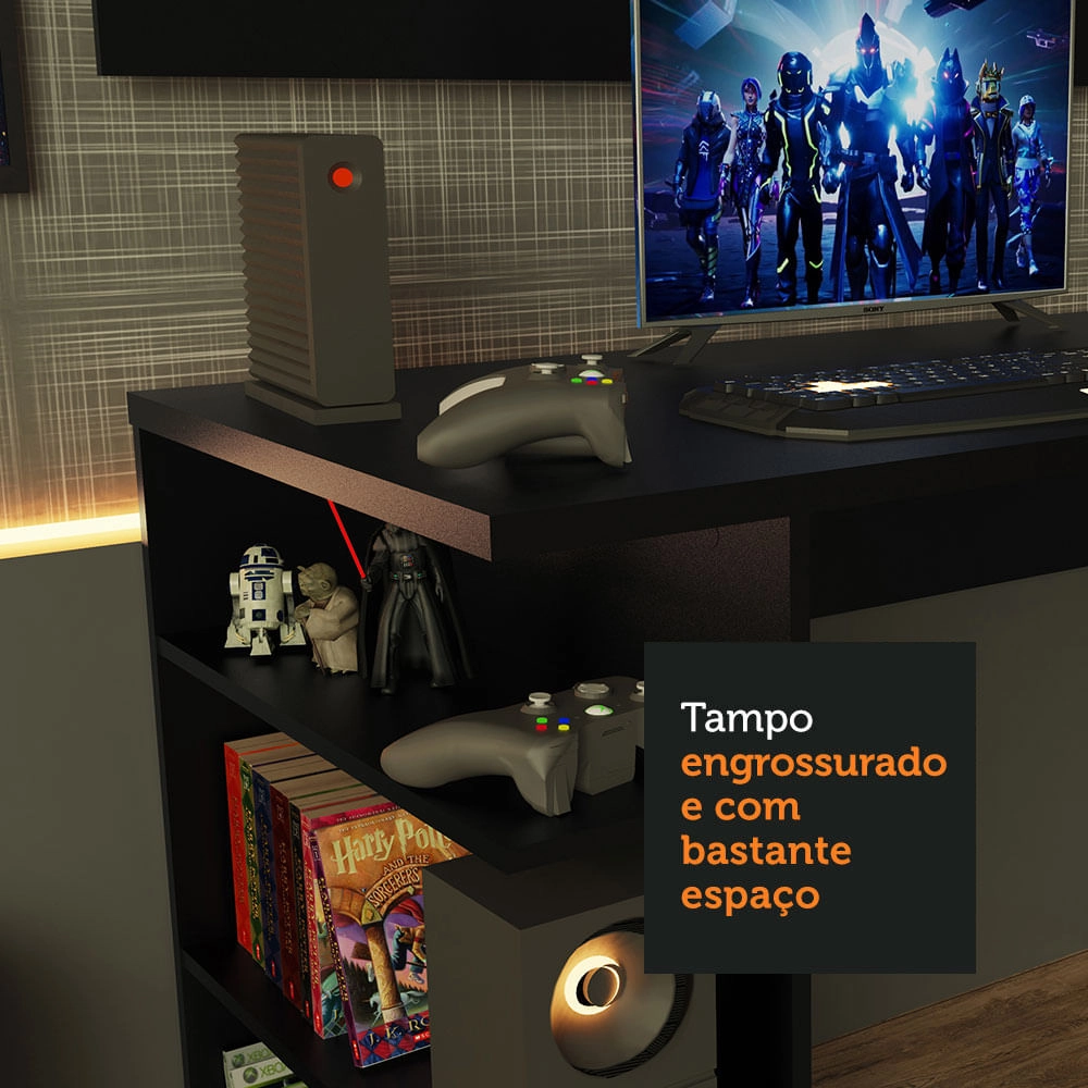 Mesa para Computador Gamer e Painel para TV até 50 Madesa Preto Cor:Preto