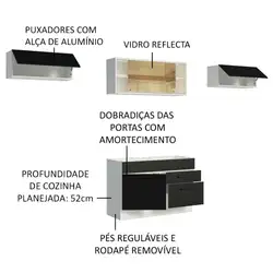 Cozinha Compacta Madesa Agata 280001 com Armário e Balcão Branco/Preto Cor:Branco/Preto