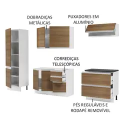 Cozinha Completa 100% MDF Madesa Acordes 260001 com Armário e Balcão (Sem Tampo e Pia) Branco/Rustic Cor:Branco/Rustic