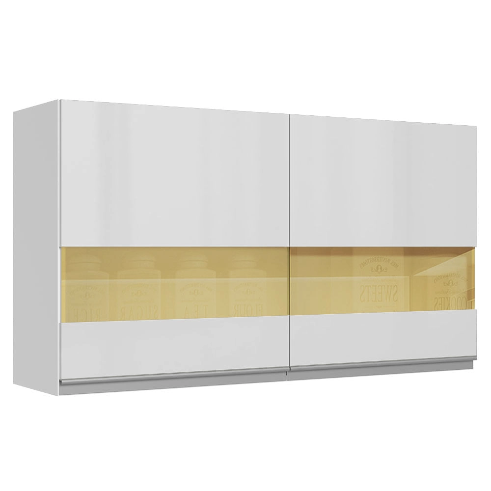 Armário Aéreo Madesa Acordes 100% MDF 120 cm 2 Portas Vidro Reflex Branco Brilho Cor:Branco