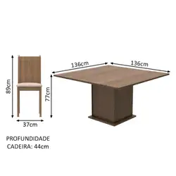 Conjunto Sala de Jantar Madesa Clarice Mesa Tampo de Madeira com 8 Cadeiras Rustic/Pérola Cor:Rustic/Pérola