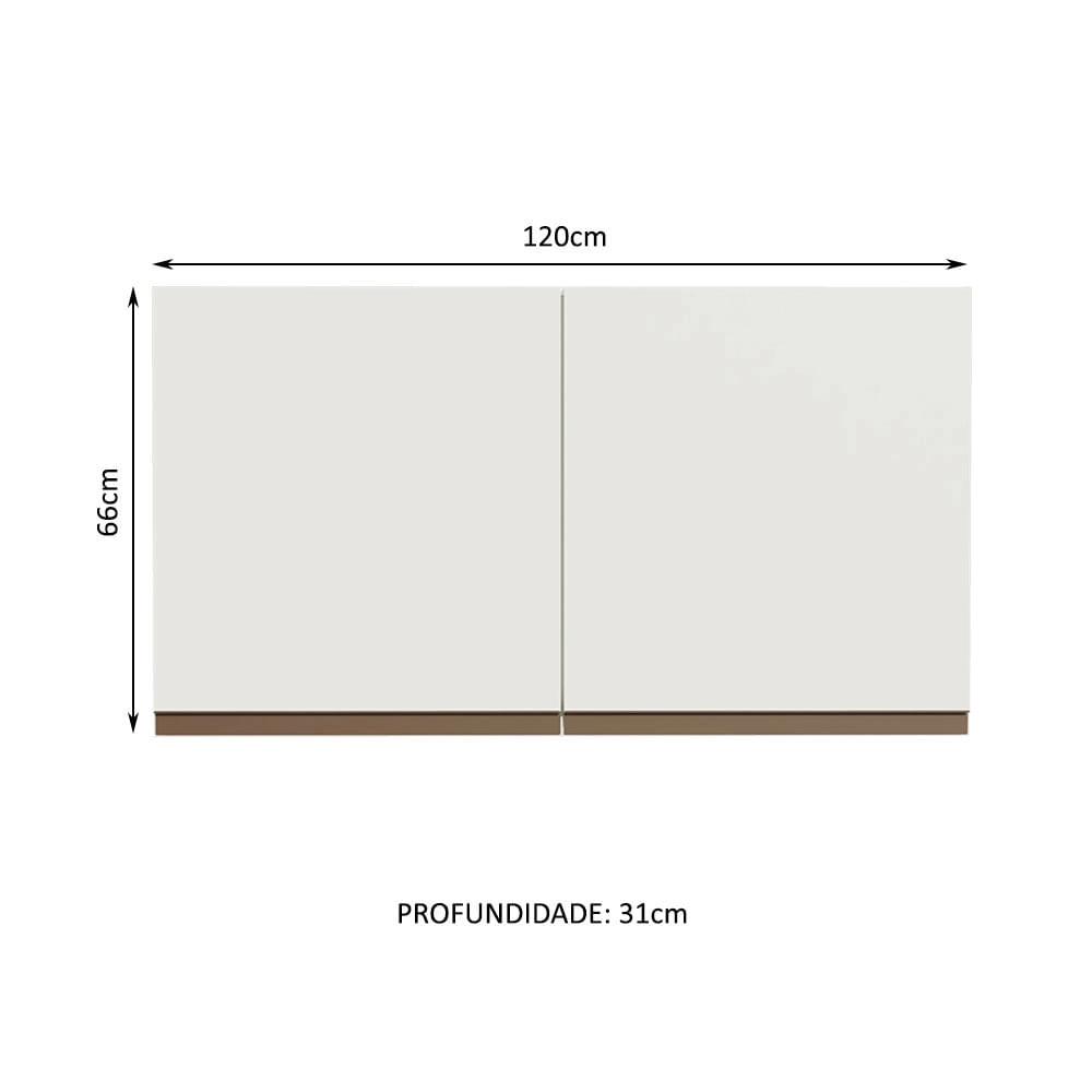 Armário Aéreo Madesa Reims 120 cm 2 Portas Branco Cor:Branco