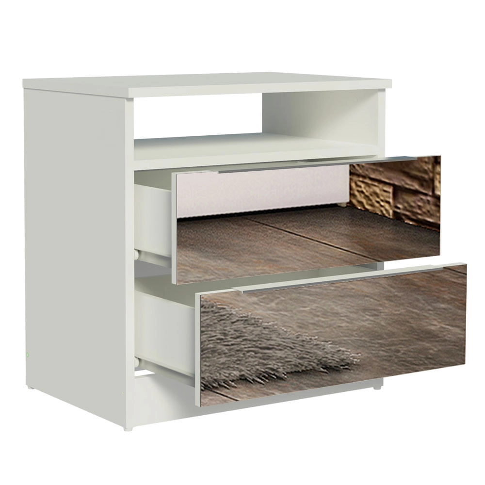 Mesa de Cabeceira Madesa 3227 2 Gavetas com Espelho Branco Cor:Branco