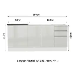 Kit com 2 Balcões de Cozinha Madesa Acordes 100% MDF (Sem Tampo e Pia) Frentes Branco Brilho Cor:Branco Brilho