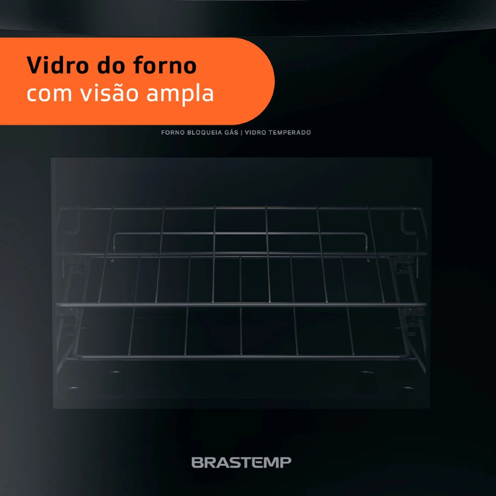 Fogão Brastemp 4 Bocas Preto com mesa de vidro e dupla chama  - BFO4XAE Bivolt