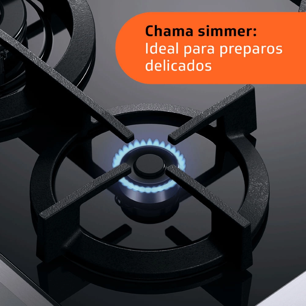 Fogão Brastemp 4 Bocas Inox com mesa de vidro, dupla chama e grill elétrico - BFO4VBR 220V