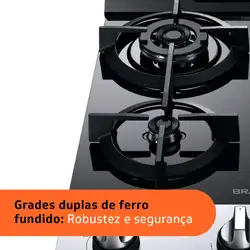 Fogão Brastemp 4 Bocas Inox com mesa de vidro, dupla chama e grill elétrico - BFO4VBR 220V