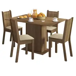 Conjunto Sala de Jantar Lexy Madesa Mesa Tampo de Madeira com 4 Cadeiras Rustic/Pérola Cor:Rustic/Pérola