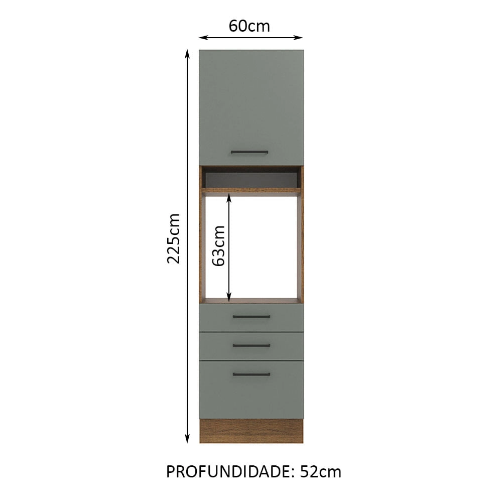 Torre Quente Madesa Agata 60 cm 1 Porta 3 Gavetas Rustic/Cinza Cor:Rustic/Cinza