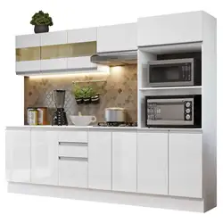 Armário de Cozinha Completa 100% MDF 250 cm Frentes Branco Brilho Smart Madesa 02 Cor:Branco