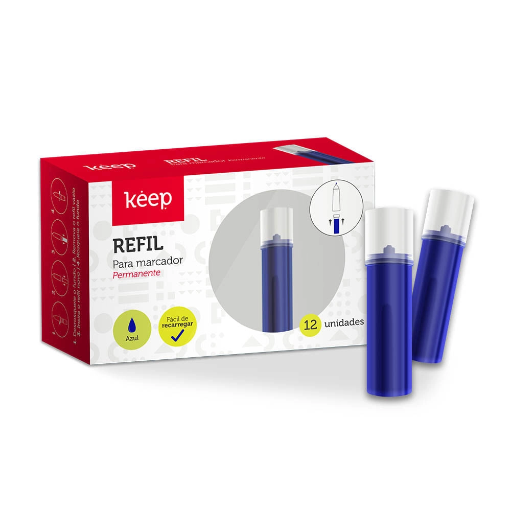 Refil p/ Marcador Permanente 3,5ml Azul Caixa c/ 12un Keep - MR014 MR014