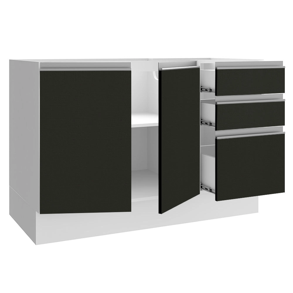 Balcão Gabinete de Pia Madesa Glamy 120 cm 2 Portas e 3 Gavetas Branco/Preto Cor:Branco/Preto