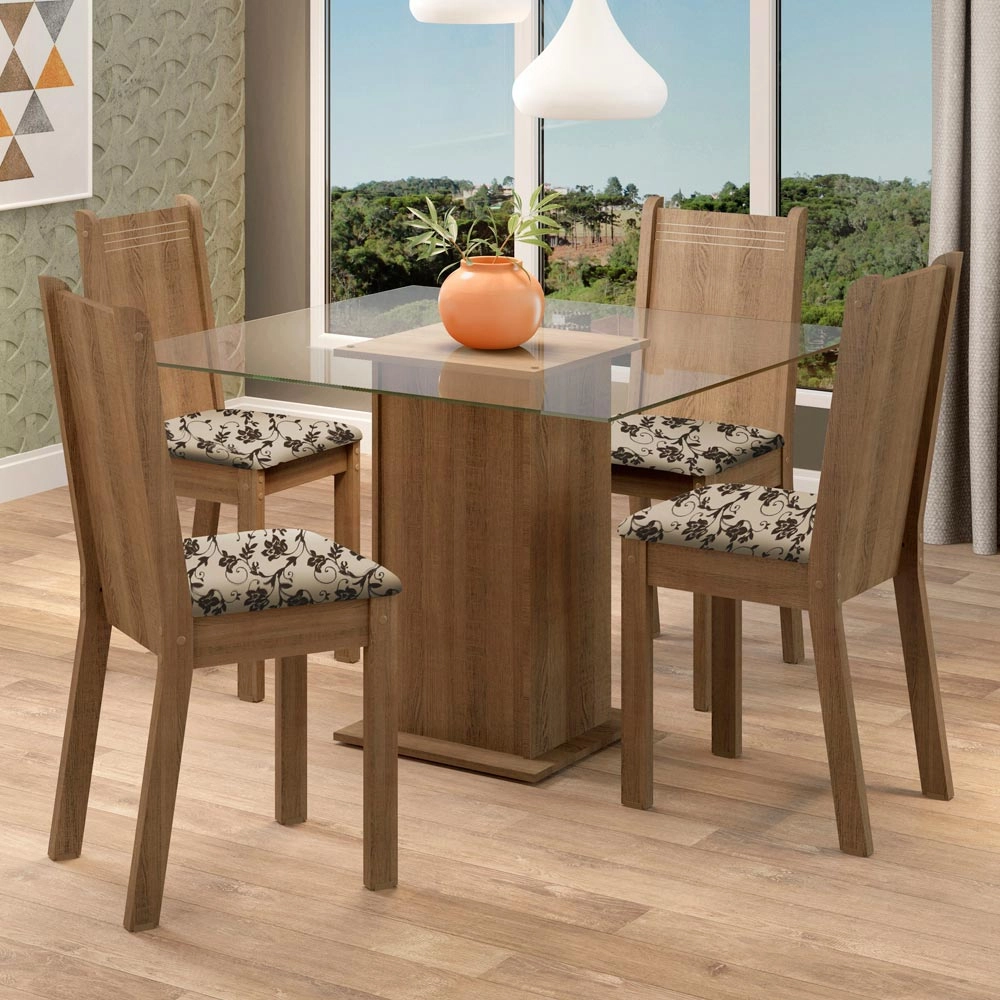 Conjunto de Sala de Jantar com Mesa e Quatro Cadeiras Marrons