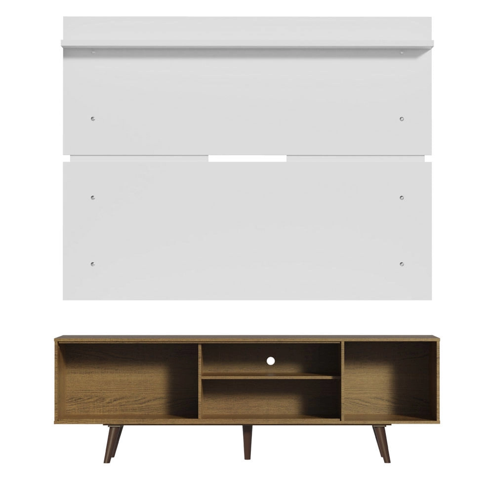 Rack Madesa Dubai e Painel para TV até 65 Polegadas com Pés Rustic/Branco 6E9B Cor:Rustic/Branco