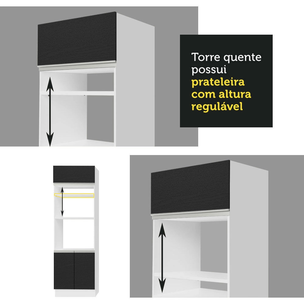 Torre Quente Madesa Glamy 70 cm 3 Portas Branco/Preto Cor:Branco/Preto