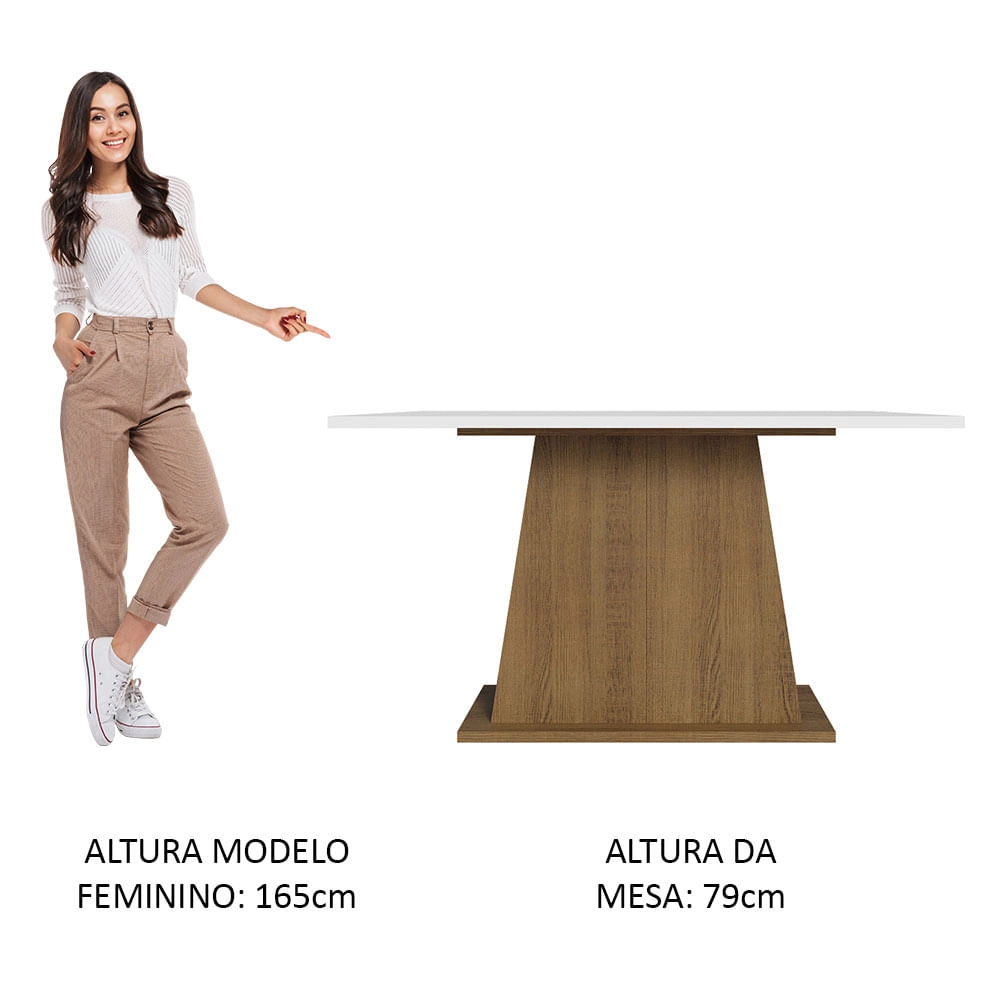 Mesa de Jantar Retangular com Tampo de Madeira Rustic/Branco 5365 Madesa Cor:Rustic/Branco