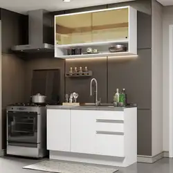 Cozinha Compacta Madesa Glamy 120002 com Armário e Balcão (Sem Tampo e Pia) Branco Cor:Branco
