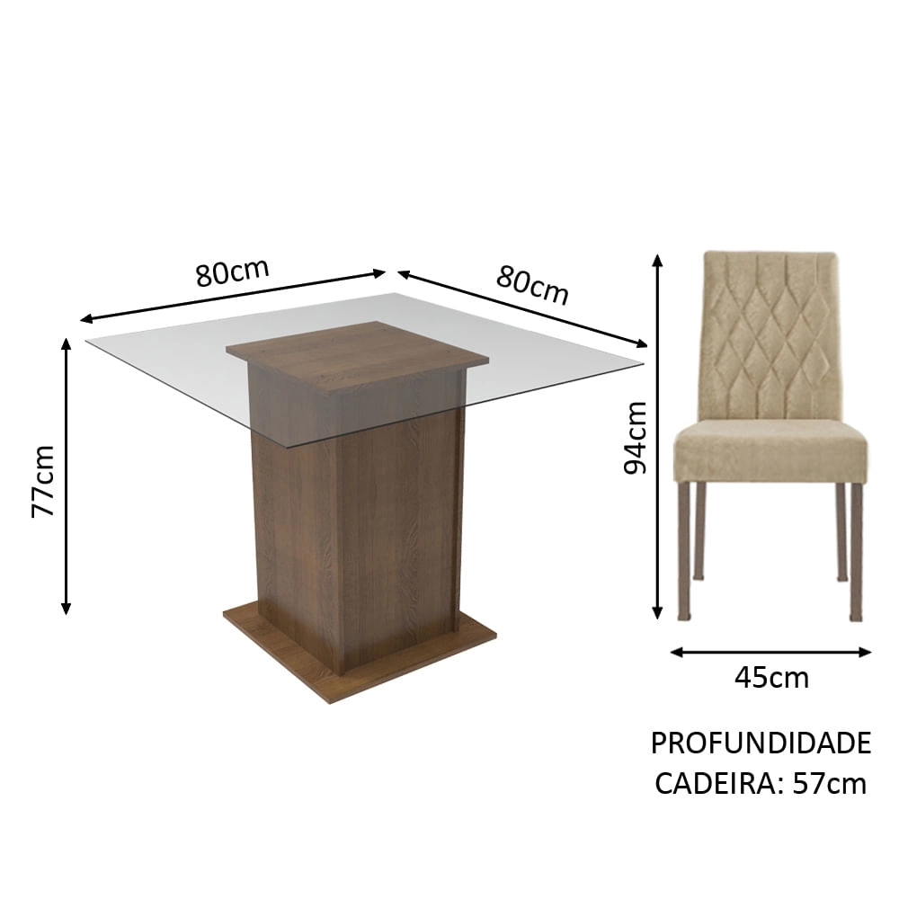 Conjunto Sala de Jantar Madesa Cassia Mesa Tampo de Vidro com 2 Cadeiras Rustic/Imperial Cor:Rustic/Imperial