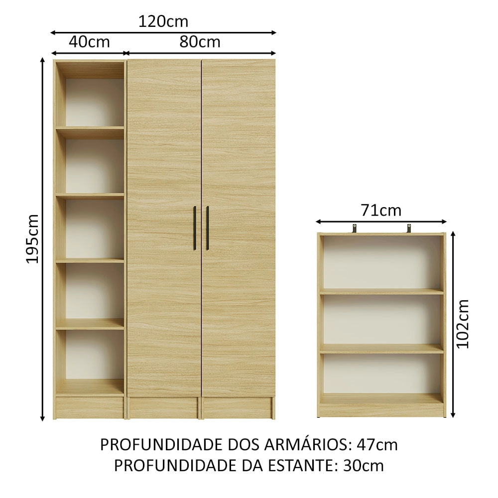 Conjunto Escritório Home Office Madesa 2 Estantes + 2 Armários Carvalho Cor:Carvalho