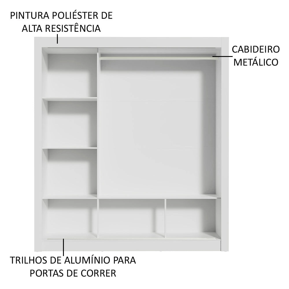 Guarda-Roupa Casal Madesa Mônaco 3 Portas de Correr com Espelho Branco/Cinza Cor:Branco/Cinza