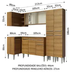 Cozinha Completa de Canto Madesa Emilly Self com Balcão, Armário Vidro e Paneleiro Rustic Cor:Rustic