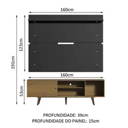 Rack Madesa Dubai e Painel para TV até 65 Polegadas com Pés Rustic/Preto 5ZD8 Cor:Rustic/Preto/Rustic