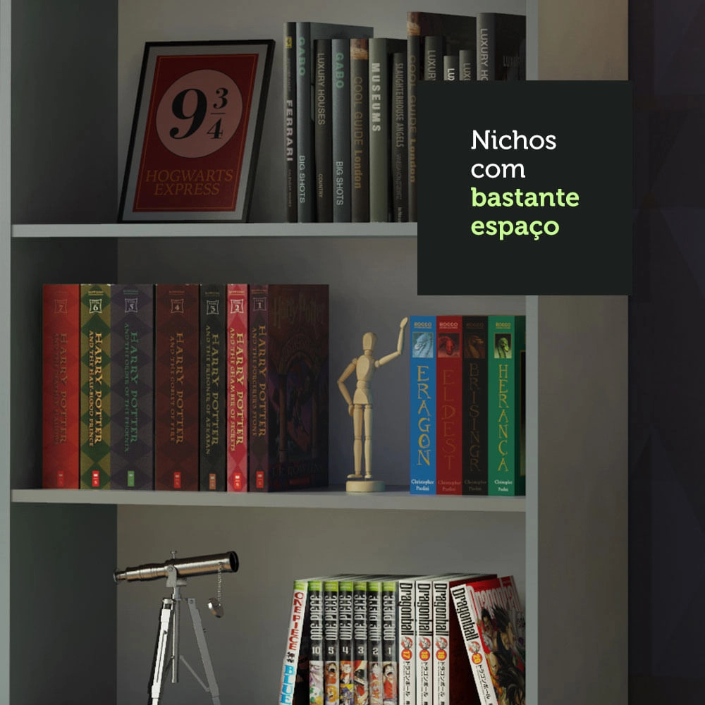 Estante para Livros Home Sala Madesa 6907 com 3 Nichos Branco Cor:Branco