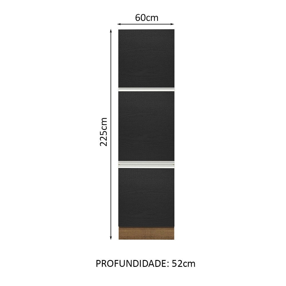 Paneleiro Madesa Glamy 60 cm 3 Portas Rustic/Preto Cor:Branco/Preto