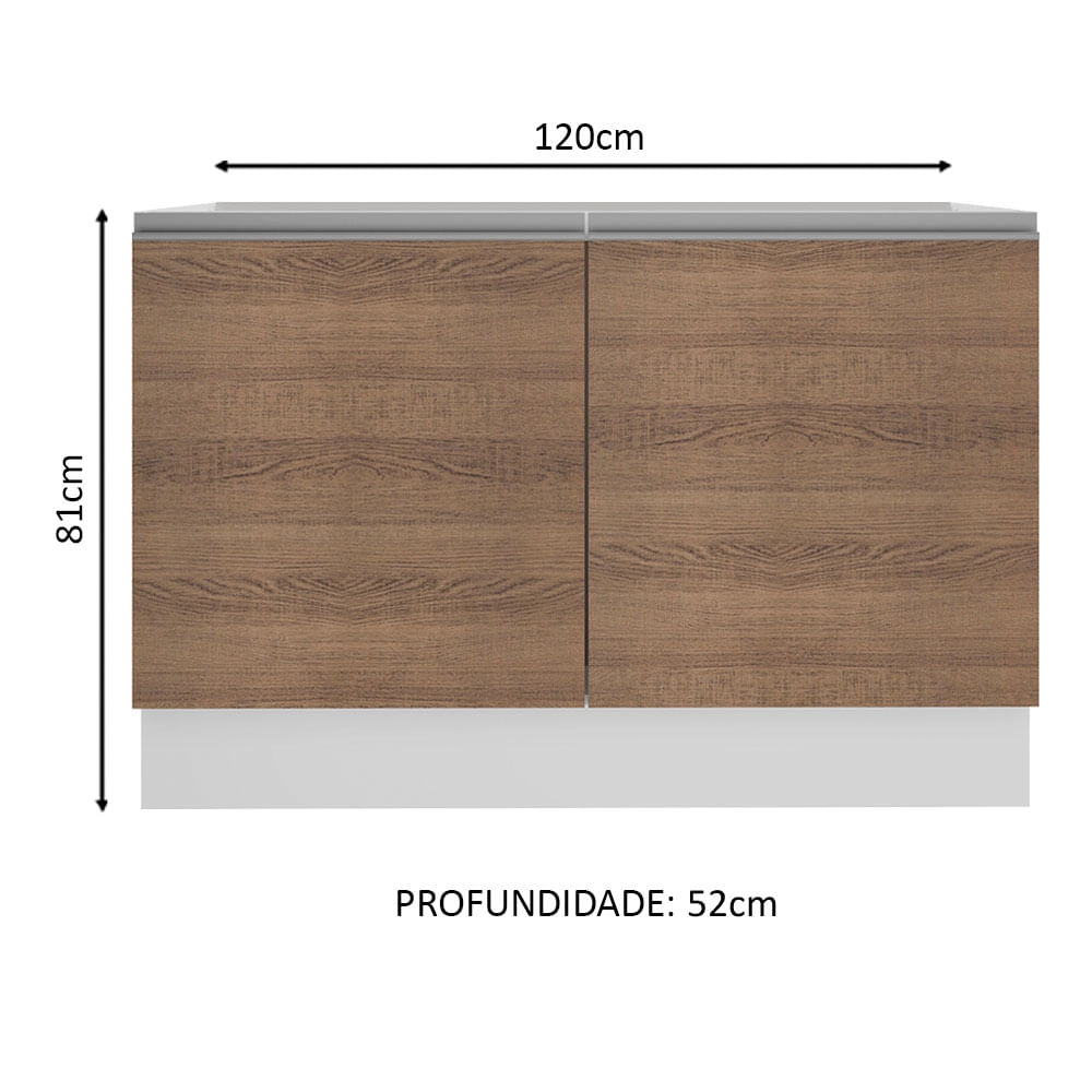 Balcão Gabinete de Pia Madesa Glamy 120 cm 2 Portas Branco/Rustic Cor:Branco/Rustic