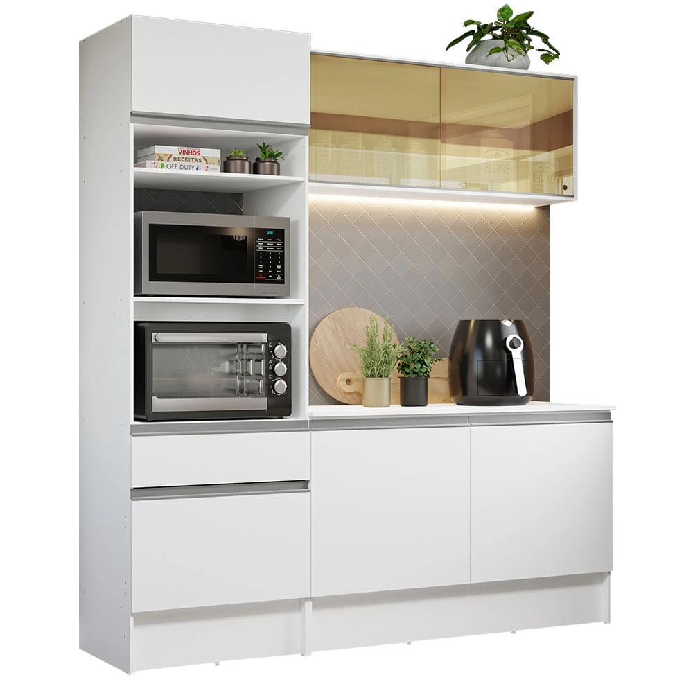 Cozinha Compacta Madesa Diamante com Armário, Balcão e Tampo Branco Cor:Branco