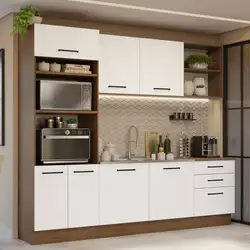Armário de Cozinha Completa 250cm Rustic/Branco Agata Madesa 01 Cor:Rustic/Branco