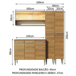 Cozinha Compacta Madesa Emilly Winter com Armário Vidro Reflex e Balcão Rustic Cor:Rustic