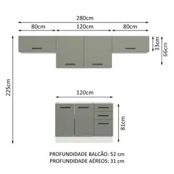 Cozinha Compacta Madesa Agata 280002 com Armário e Balcão Branco/Cinza Cor:Branco/Cinza