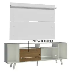 Rack Madesa Cancun com Pés e Painel para TV até 65 Polegadas Branco/Rustic 9B09 Cor:Branco/Rustic/Branco