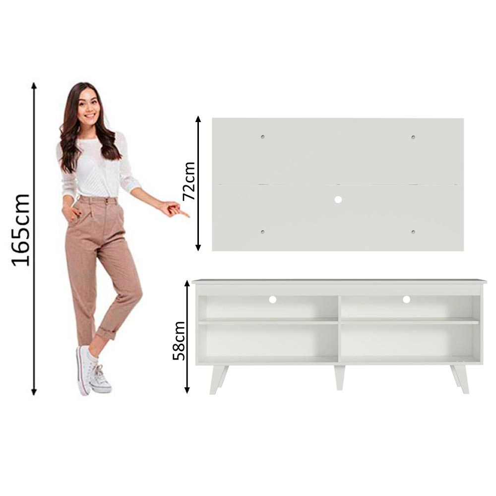 Rack Madesa Udine e Painel para TV até 55 Polegadas com Pés Branco Cor:Branco