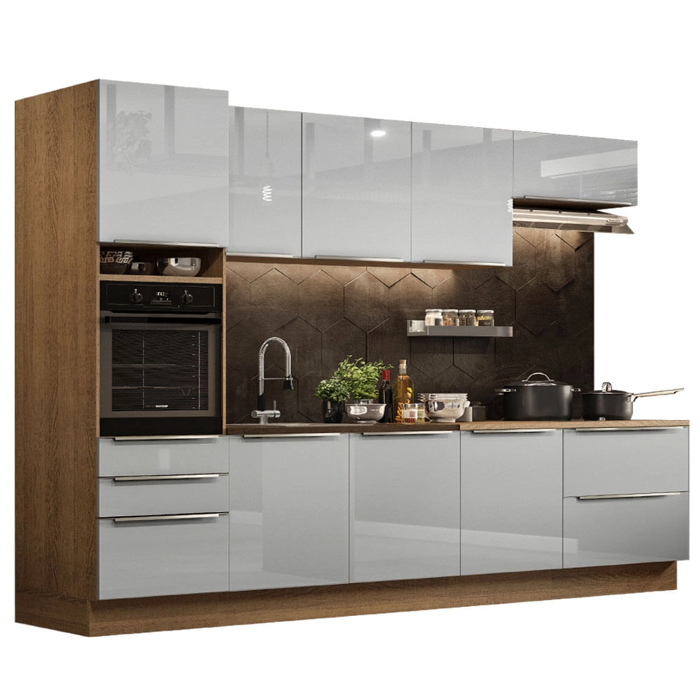 Cozinha Completa Madesa Lux 320004 com Armário e Balcão Rustic/Cinza Cor:Rustic/Cinza
