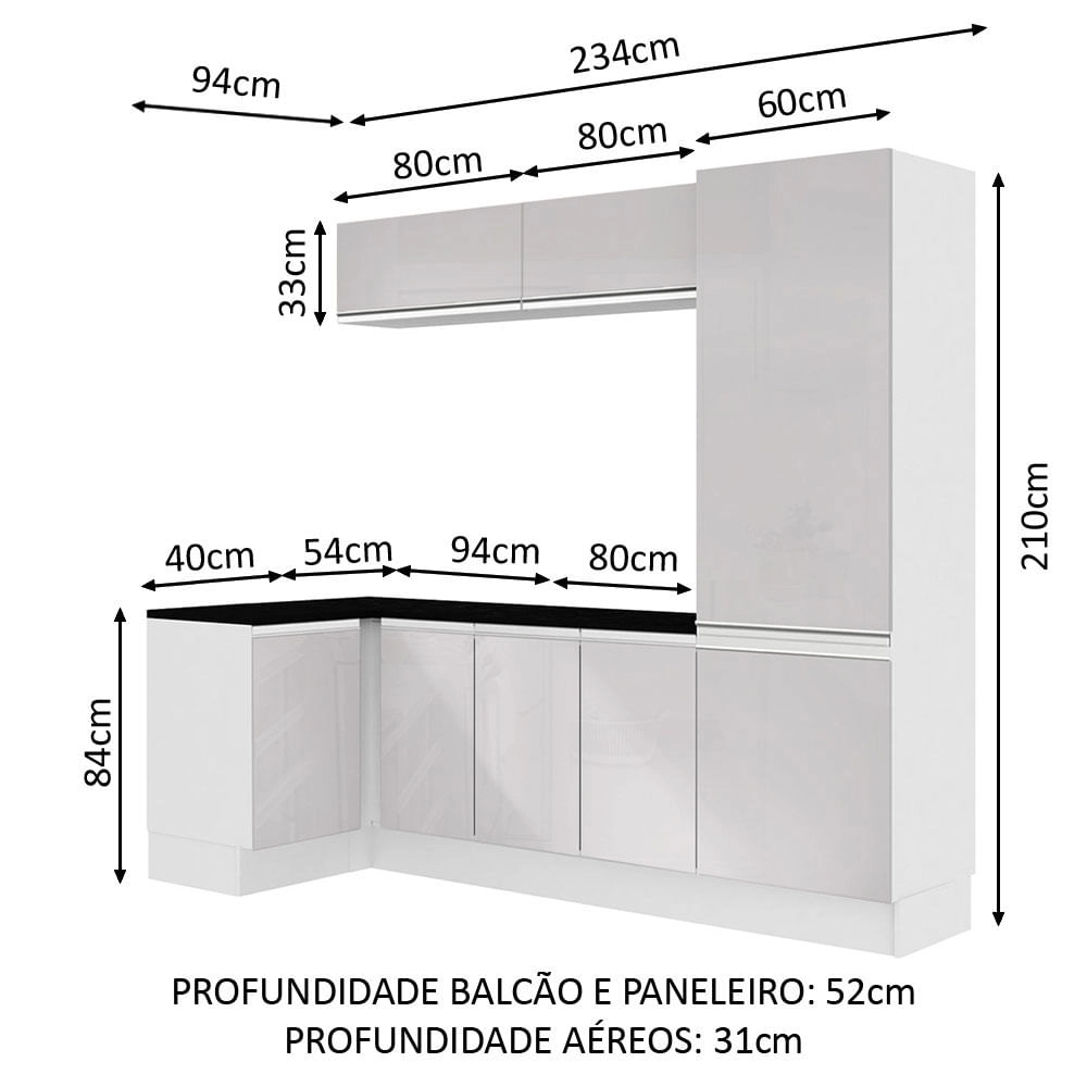 Kit Área De Serviço Madesa Acordes 100% MDF com Armário e Balcão de Canto Portas Branco Brilho Cor:Branco