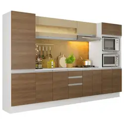 Armário de Cozinha Completa Madesa Smart 100 MDF 300 cm com Balcão e Tampo Branco/Rustic Cor:Branco/Rustic/Crema