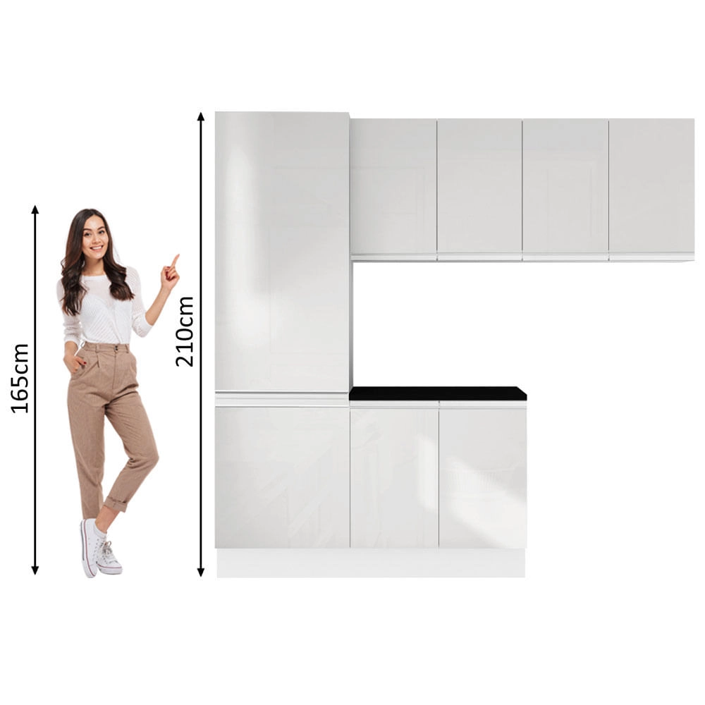 Kit Área De Serviço Madesa Acordes 100% MDF com Armário, Balcão e Torre Portas Branco Brilho Cor:Branco