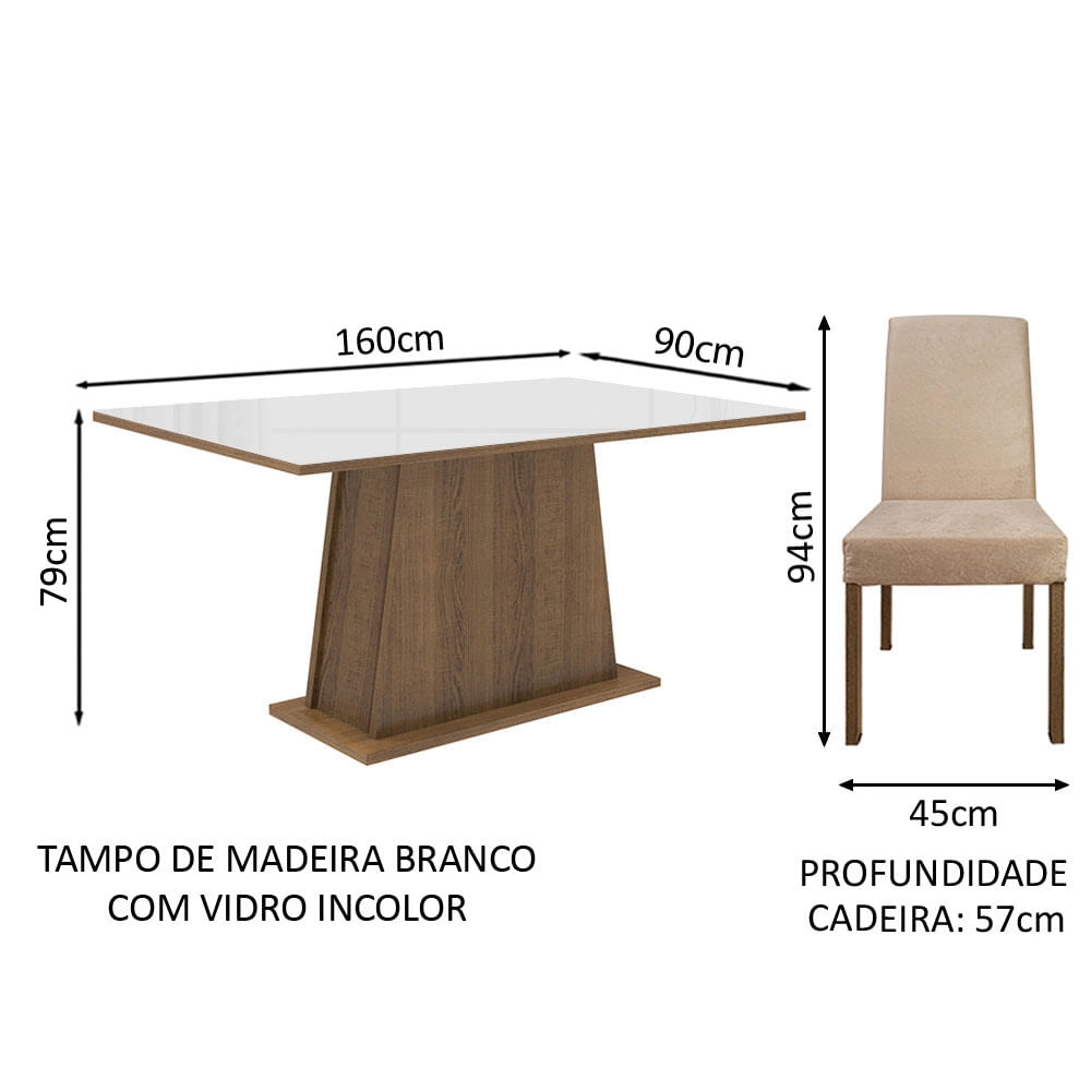 Conjunto Sala de Jantar Madesa Sabrina Mesa Tampo de Vidro com 4 Cadeiras Rustic/Branco/Imperial Cor:Rustic/Branco/Imperial