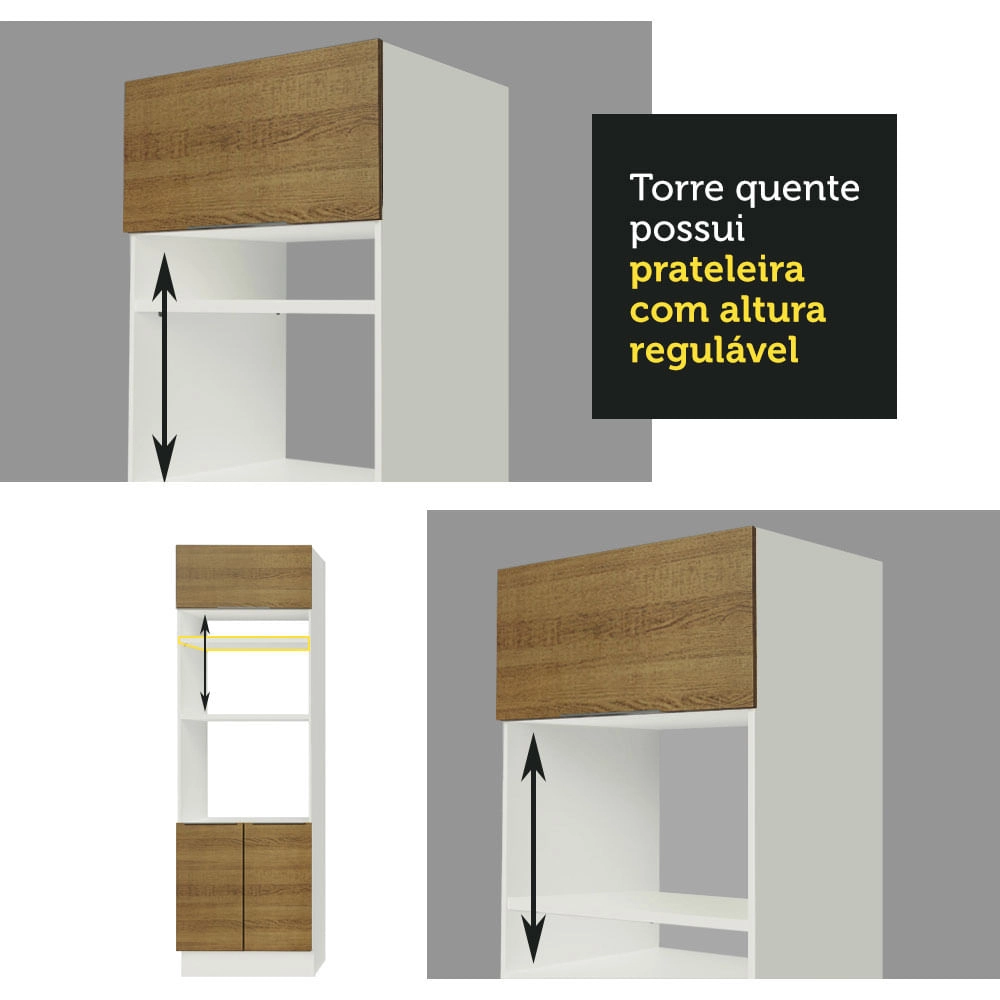 Torre Quente Madesa Stella 70 cm 3 Portas Branco/Rustic Cor:Branco/Rustic