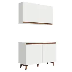 Kit Madesa Reims 120 cm com Armário Aéreo e Balcão Gabinete de Pia Branco Cor:Branco